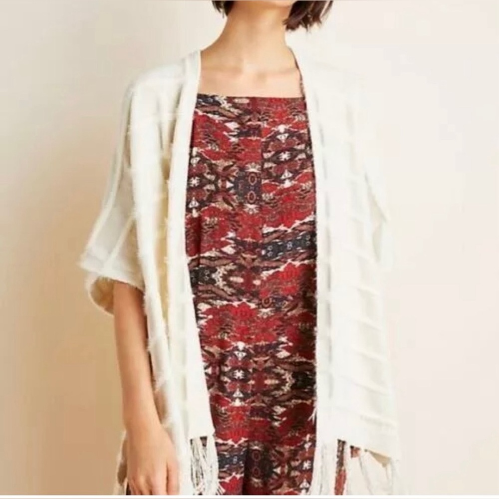 Anthropologie Akemi + Kin Fringed Chenille Knit Cardigan Ivory Womens OS